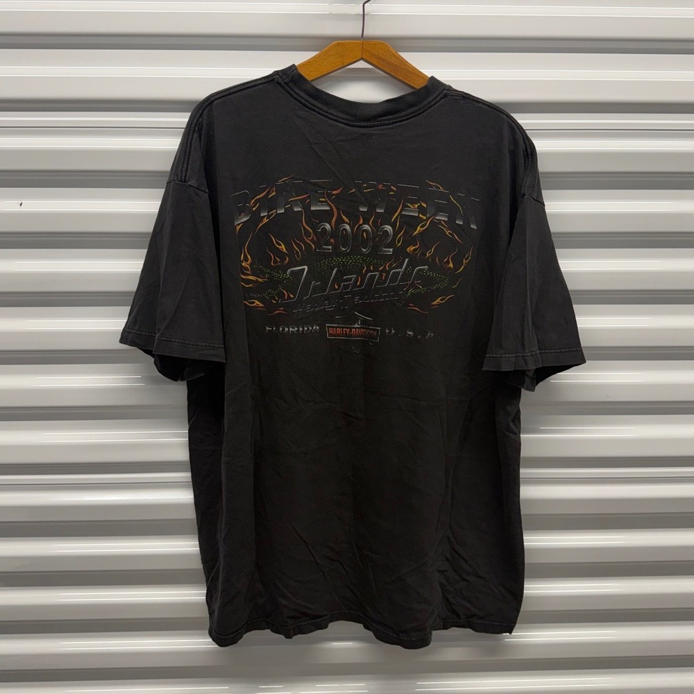 Vintage 2002 Harley Davidson Flame Florida Bike Week Faded Black Mens XXL Shirt